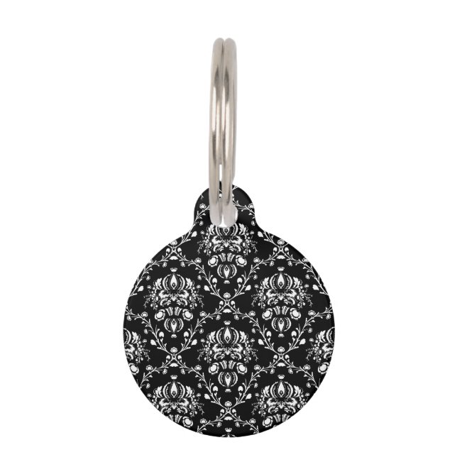 Custom Black and White Damask Pet Tag (Front)