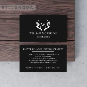 Custom Black And White Deer Antler Monogrammed Business Card