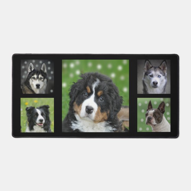 Custom Black and White Dog Photos on Black Desk Mat (Front)