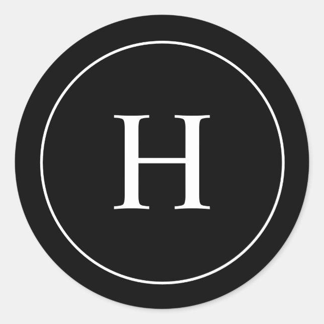 Custom Black and White Elegant Monogram Classic Round Sticker (Front)