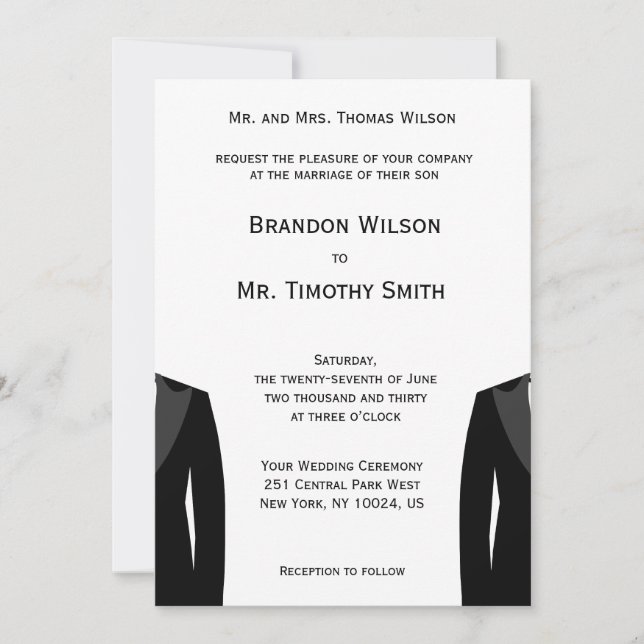 Custom Black And White Gay Wedding Invites (Front)
