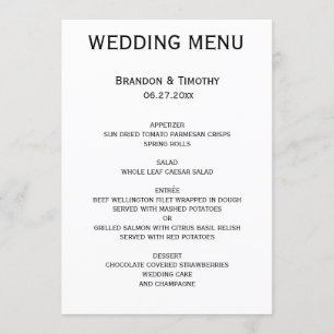 Custom Black And White Gay Wedding Menu