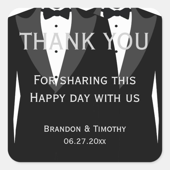 Custom Black And White Gay Wedding Stickers (Front)