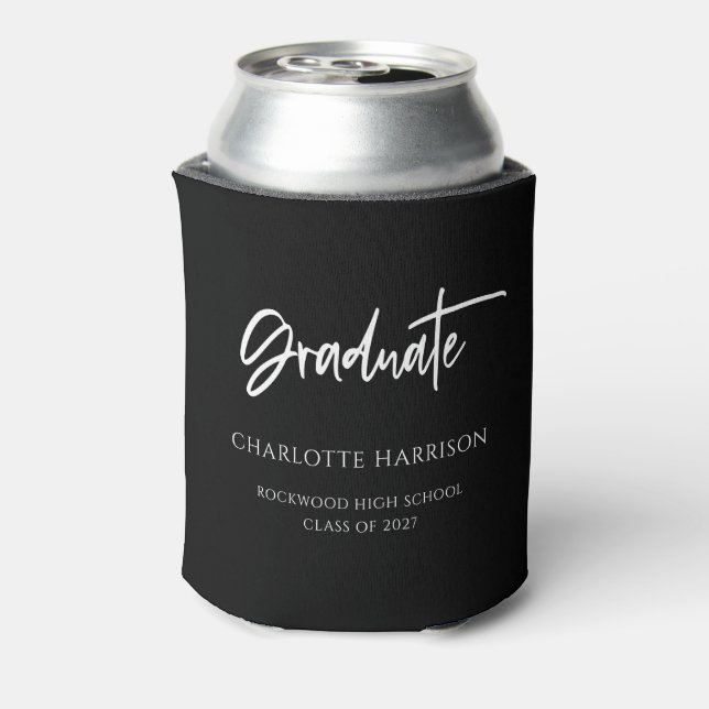 Custom Black and White Graduation Party Can Cooler (Can Back)