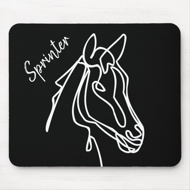 Custom black and white horse drawing mouse pad (Front)