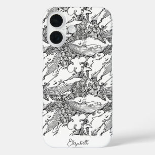 Custom Black And White Humpback Whale iPhone 16 Case