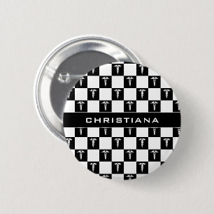 Custom Black and White Medical Symbol Caduceus 6 Cm Round Badge