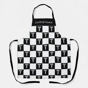 Custom Black and White Medical Symbol Caduceus Apron