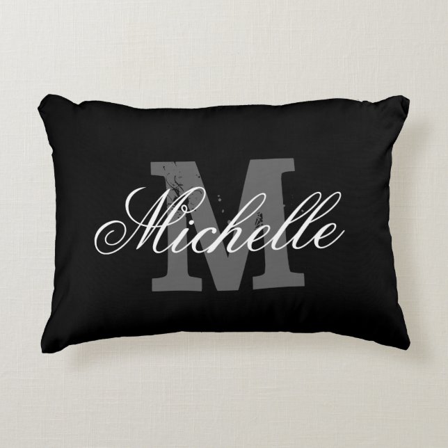 Custom black and white monogram accent pillow (Front)