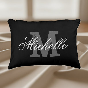 Custom black and white monogram accent pillow