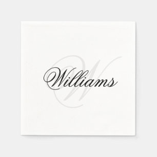 Custom Black and White Monogram Initial Name Napkin