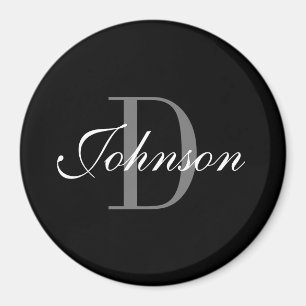 Custom black and white monogram large round fridge magnet