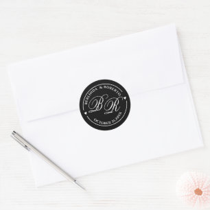 Custom black and white Monogram Wedding  love Classic Round Sticker