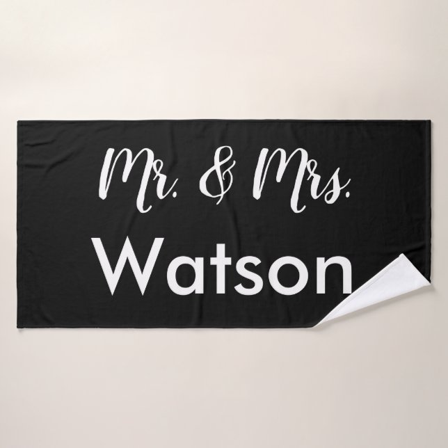 Custom Black and White Mr. & Mrs. Bath Towel Set (Bath Towel)