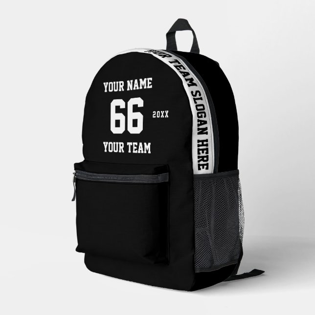 Custom black and white Name, Number, Team Sport Printed Backpack (Back Corner Right)