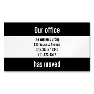 Custom Black and White Office Moving Announcement Magnetic Business Card