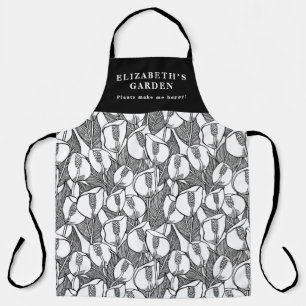 Custom Black And White Peace Lily Pattern Apron
