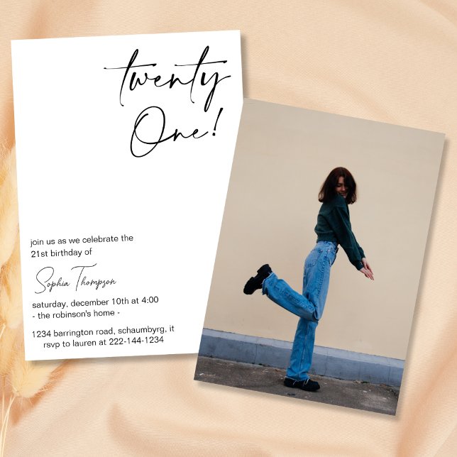 Custom Black And White Photo 21st Birthday Party Invitation (Creator Uploaded)