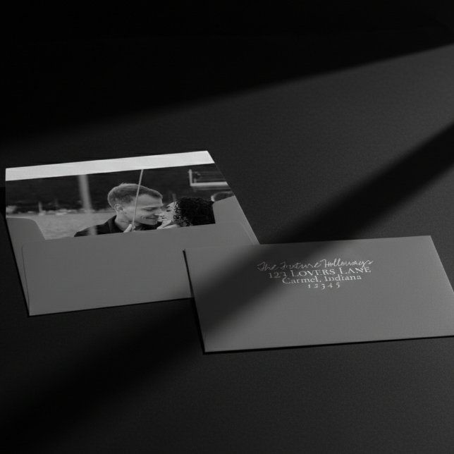 Custom Black and White Photo Modern Wedding  Envelope (Modern Classic Grey Wedding Envelope)