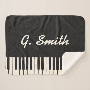 Custom Black and White Piano Keyboard. Add Name. Sherpa Blanket