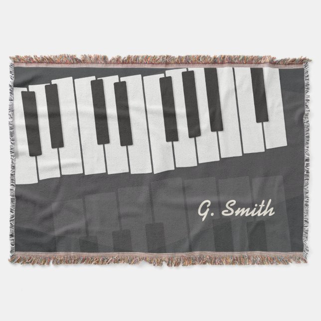 Custom Black and White Piano Keyboard. Add Name. Throw Blanket (Front)