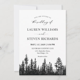 Custom Black and White Pine Tree Woods Wedding Invitation