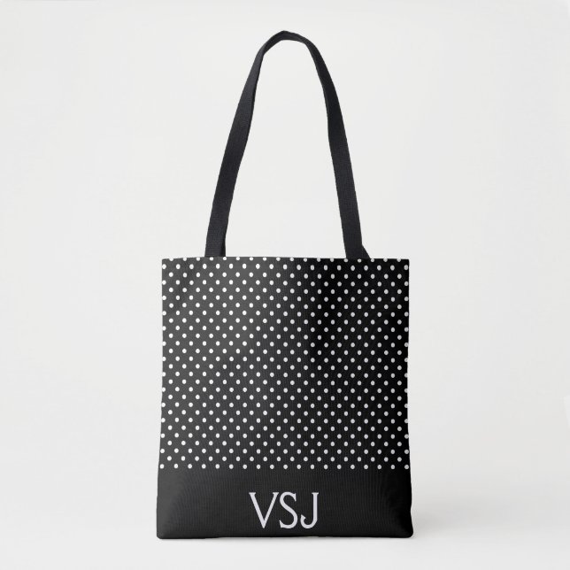 Custom Black and White Polka Dot Tote Bag (Front)