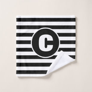 Custom Black And White Striped Monogram Wash Cloth