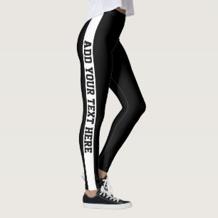 Custom Black and White Striped Personalised Name Leggings