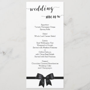 Custom Black And White Wedding Menu With Bow