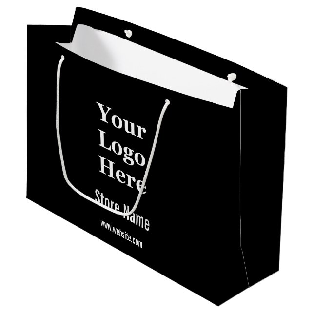 Custom Black and White Your Logo Here Large Gift Bag (Front Angled)