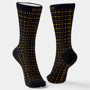 Custom Black and Yellow Orange Checkered Pattern Socks