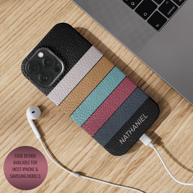 Custom Black Aqua Dark Blue Pink Yellow Stripes iPhone Case (Creator Uploaded)