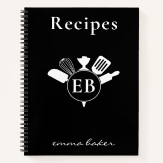 Custom Black Bakery Monogram Recipe Book