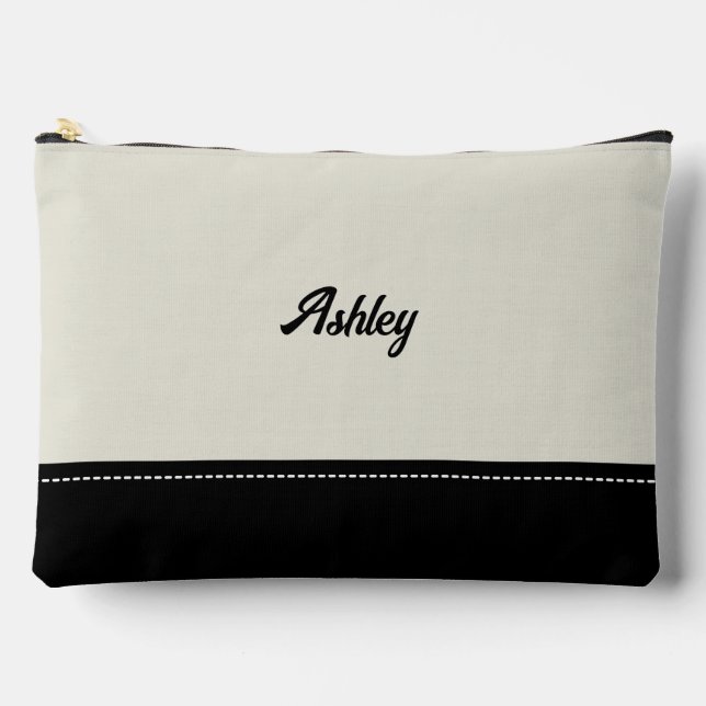 Custom black beige personalized preppy stylish accessory pouch (Front)
