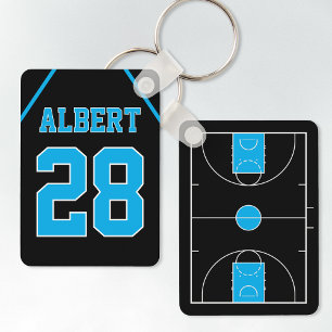 Custom Black & Blue Basketball Court and Jersey Key Ring