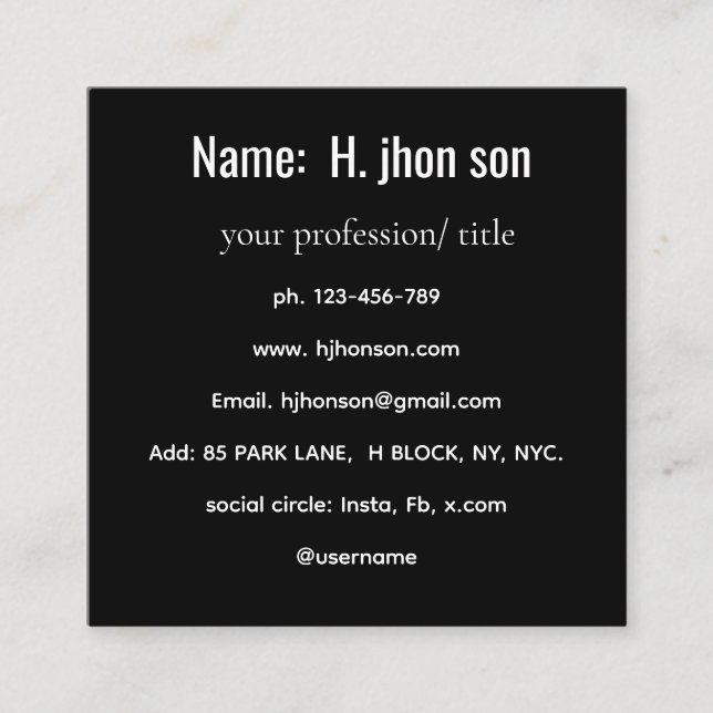 Custom Black Business Card | Elegant Professional  (Front)