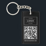 Custom Black Business Logo and Website QR Code Key Ring<br><div class="desc">Modern and minimal business branded keychain design features your company logo,  your custom QR code,  and custom website or other information text that can be personalised. Black and white colours can be changed. Makes a great promotional gift item for customers!</div>