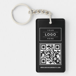 Custom Black Business Logo and Website QR Code Key Ring