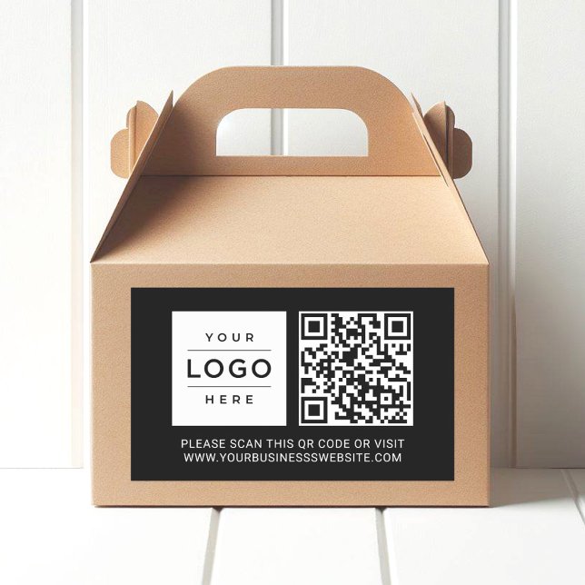 Custom Black Business Logo and Website QR Code Rectangular Sticker (Creator Uploaded)
