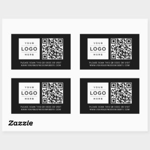 Custom Black Business Logo and Website QR Code Rectangular Sticker