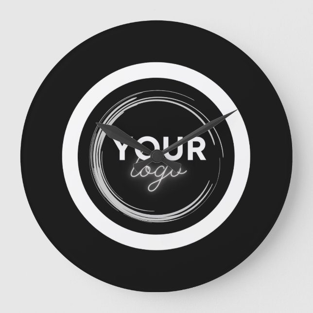 Custom Black Business Logo Branded Company Large Clock (Front)