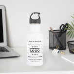 Custom Black Business Logo Branded White 532 Ml Water Bottle<br><div class="desc">Custom white stainless steel branded water bottle features your professional business logo design,  along with wording for your business name,  slogan,  website,  location,  or other information that can be personalised. Simply add your company logo to the black placeholder image space,  and fill in with your preferred wording.</div>