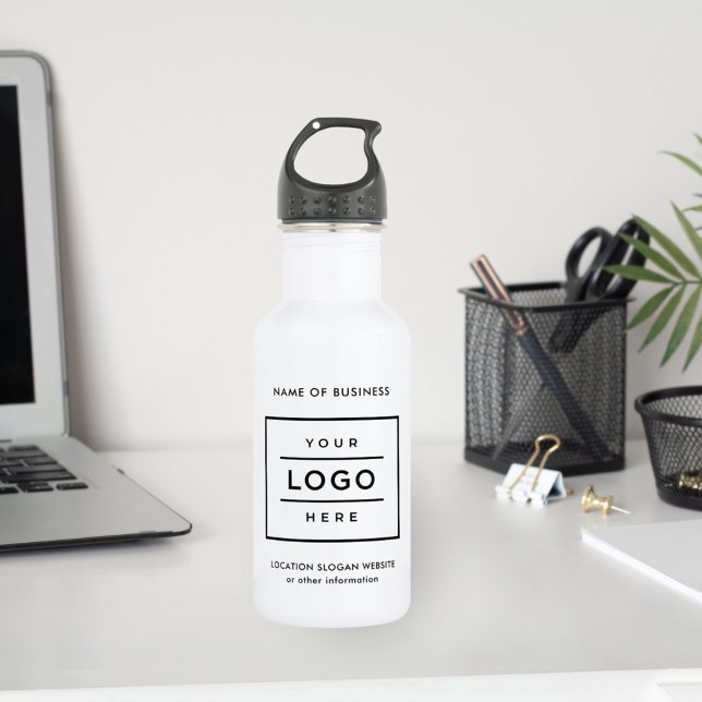 Custom Black Business Logo Branded White 532 Ml Water Bottle (Creator Uploaded)