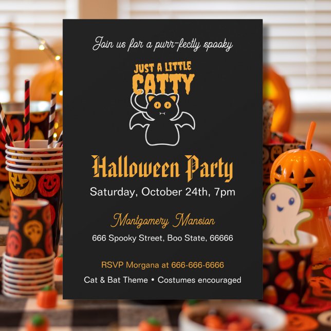 Custom Black Cat Bat Funny Quote Halloween Party Invitation (Creator Uploaded)