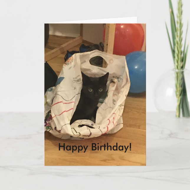 Custom Black Cat Birthday Greeting Card (Front)