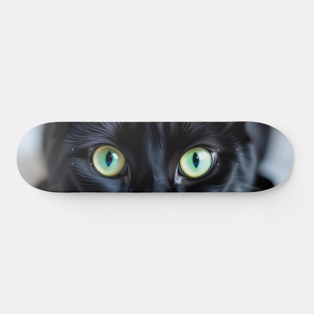 Custom Black Cat Eyes Kitty Pet Photo Skate Deck (Horz)