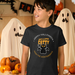 Custom Black Cat Funny Quote Halloween Party Kids T-Shirt