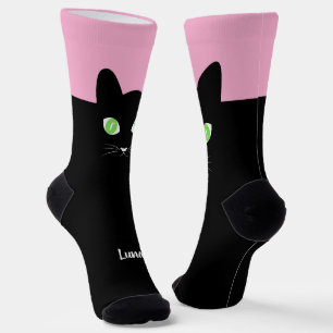 Custom Black Cat Photo Socks with Name - Cat Lover