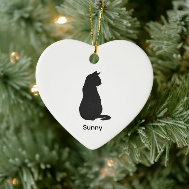 Custom Black Cat Silhouette Christmas Art Ceramic Tree Decoration (Tree)